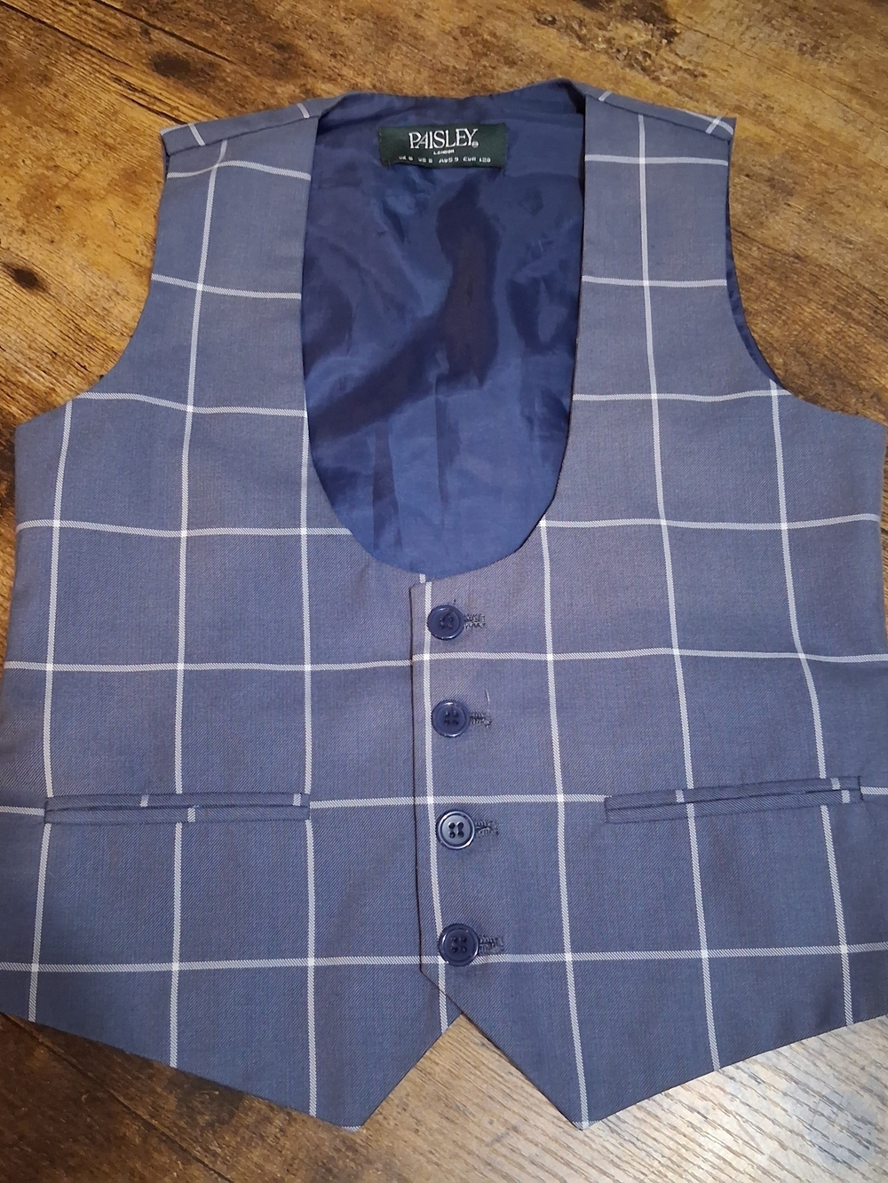 Paisley of London Boys Size 8 Blue Windowpane Plaid Formal Suit Vest Waistcoat
